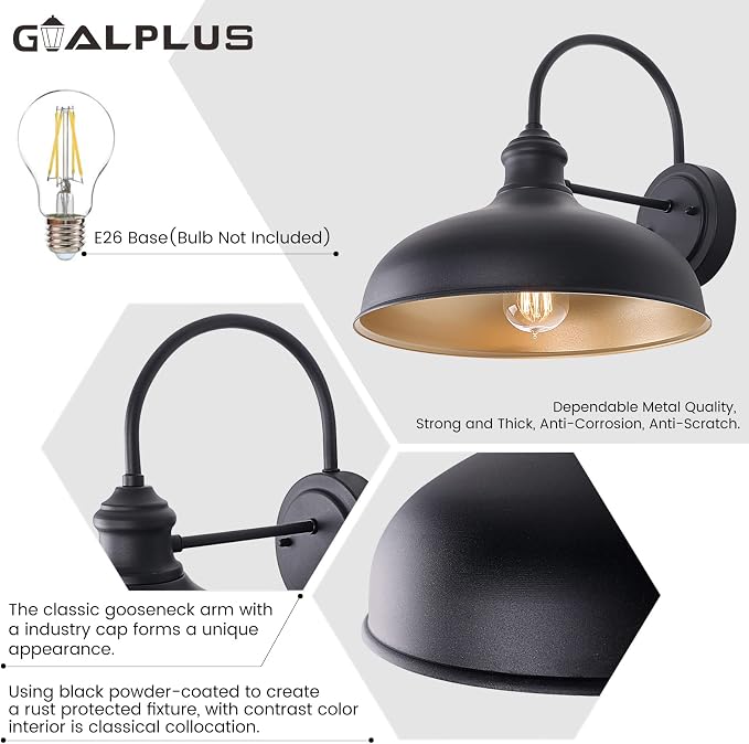 10" Dome Barn Lights for Farmhouse, Matte Black Gooseneck Outdoor Light Fixture - Image 7
