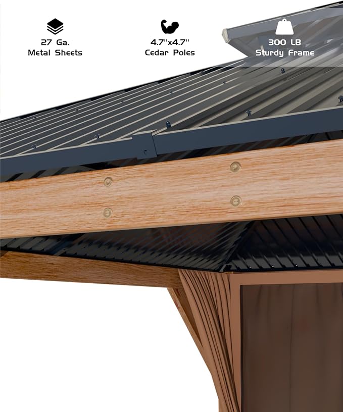 GarveeLife Hardtop Wood Gazebo 10 ft x10 ft - Image 4