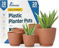 Terracotta Plant Pots with Drainage Holes & Saucers 20 Pack, Indoor & Outdoor by LIFEMASTER