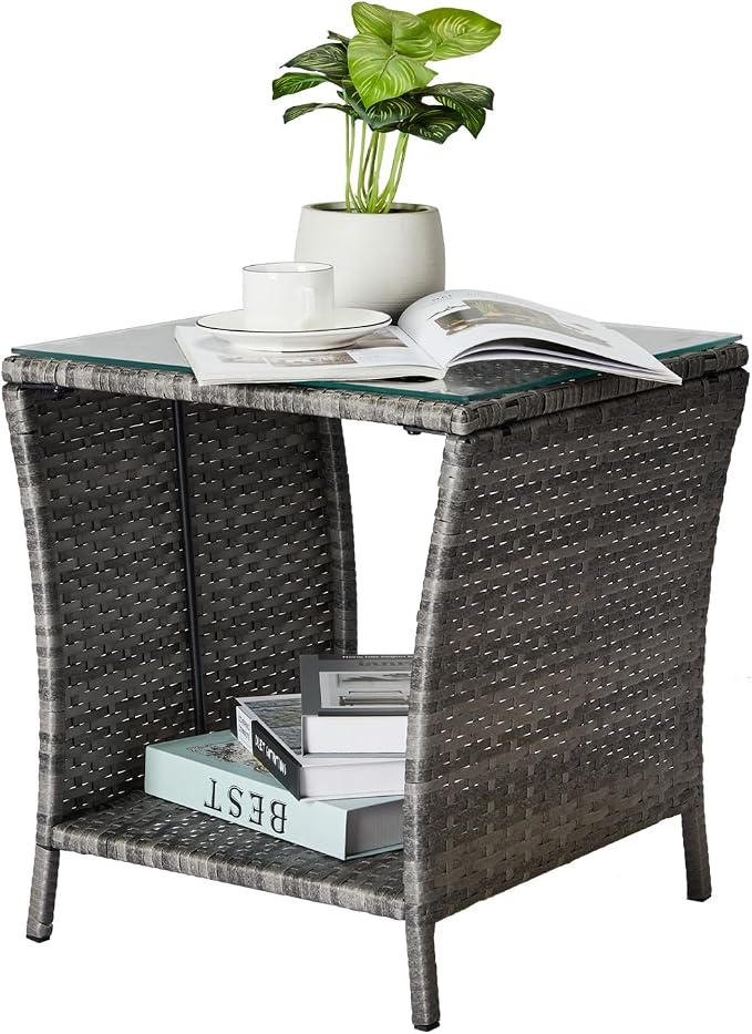 Outvita Outdoor Side Table, Rattan Coffee Table Small End Table by Outvita