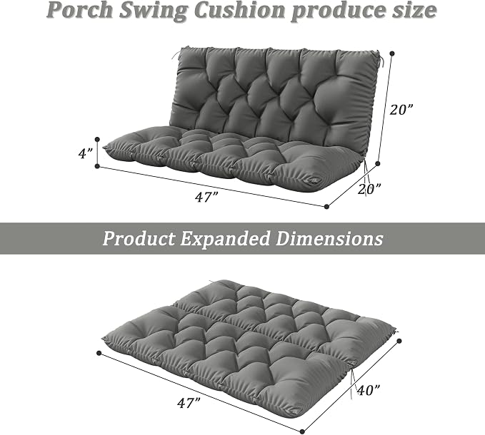 Porch Swing Cushion with Backrest 2-3 Seater Outdoor Bench Cushions Waterproof - Image 2