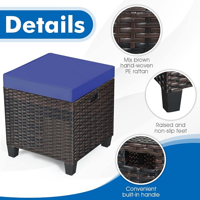 LDAILY Moccha 2 Pieces Patio Outdoor Ottoman, All Weather Rattan Patio Ottoman - Image 4
