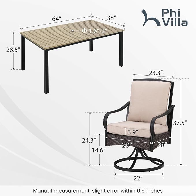 PHI VILLA 7-Piece Outdoor Dining Set, Heavy Duty Patio Table and Chairs Set - Image 2