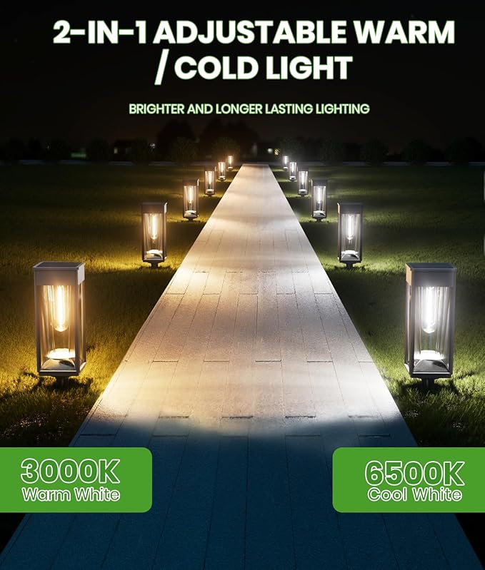 Solar Lights Outdoor, 2-in-1 Warm&Cool, 2 Pack Bright Solar Pathway Lights - Image 2
