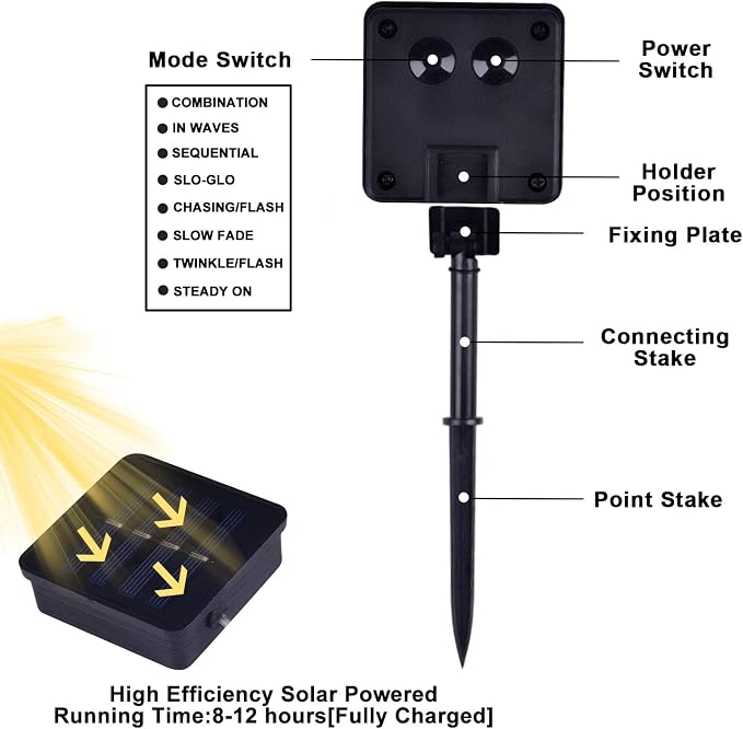 2 Pack 100 LED Solar Powered String Lights, Outdoor Waterproof Copper Wire 8 - Image 3