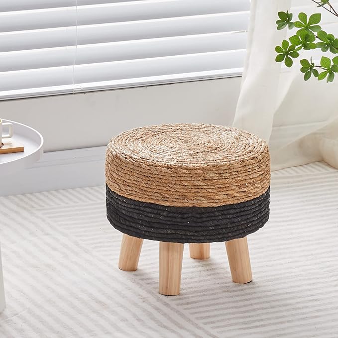 Cpintltr Ottoman Natural Seagrass Footrest Poufs Hand Weave Round Foot Stool - Image 2