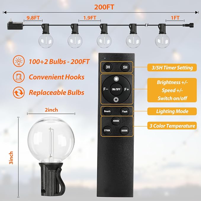 200FT LED Outdoor String Lights - Image 6