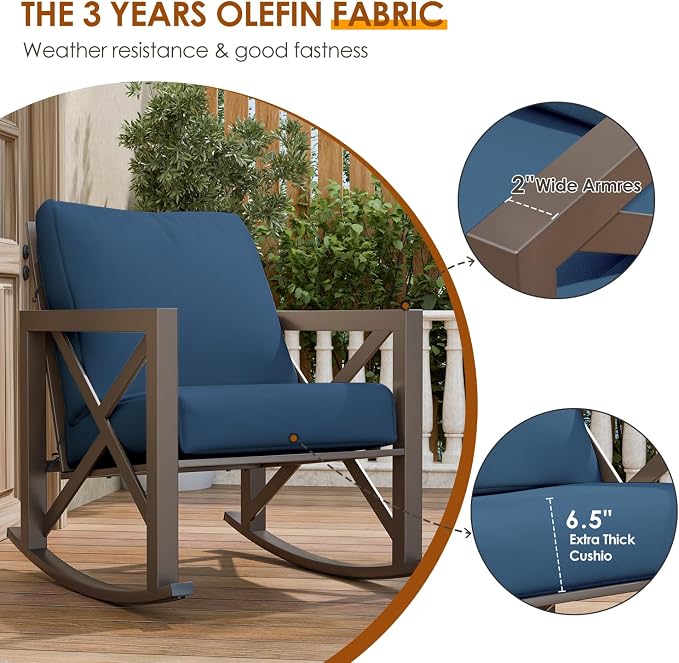Outdoor Rocking Bistro Set, Patio Rocking Chairs Set of 2 - Image 4