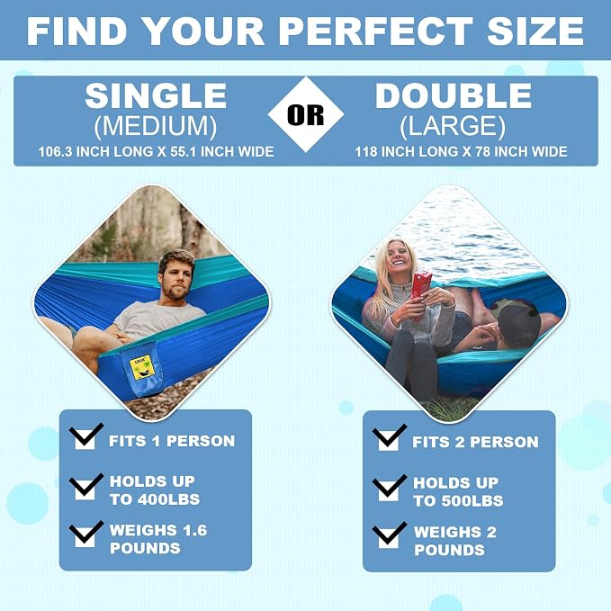 SZHLUX Camping Hammock Double & Single Portable Hammocks - Image 2