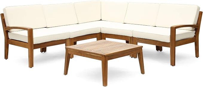 Great Deal Furniture Noble House Grenada Outdoor Acacia Wood 5 Seater Sectional by GDFStudio