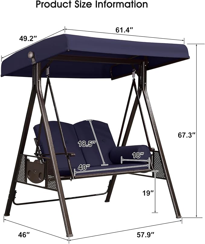 PURPLE LEAF 2-Seat Deluxe Outdoor Patio Porch Swing - Image 7