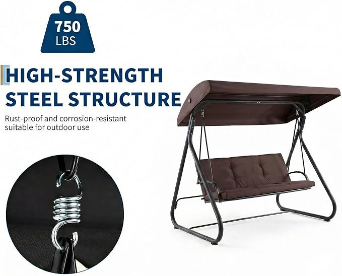 3-Seat Outdoor Convertible Swing Glider - Image 3