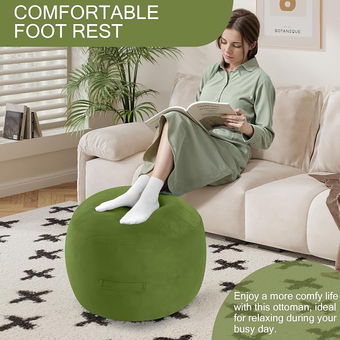 MeMoreCool Round Stuffed Pouf Ottoman Foot Rest, Floor Pouf Foot Stool - Image 4