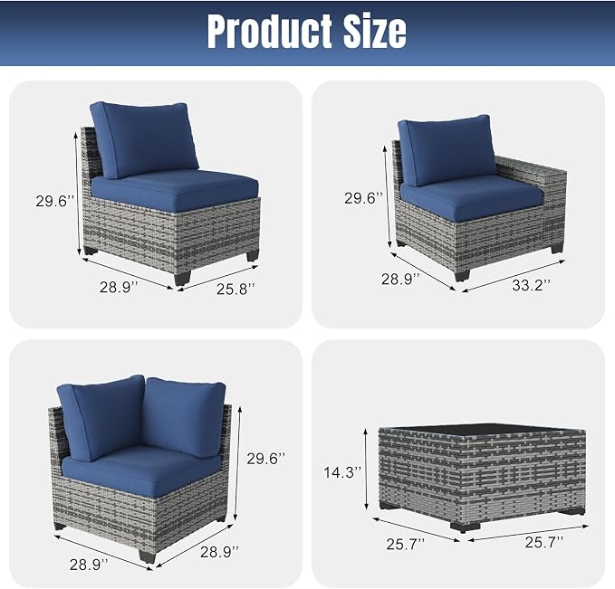 Aoxun 6 Pieces Patio Furniture Set Wicker Rattan Outdoor Sectional Conversation - Image 8