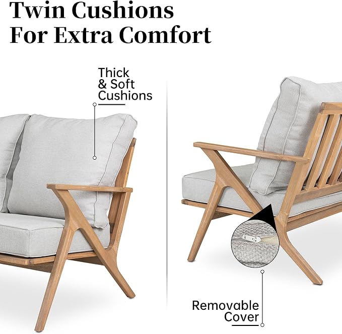 4 Pieces Acacia Wood Patio Furniture Set, Outdoor Seating Sofa Set - Image 7