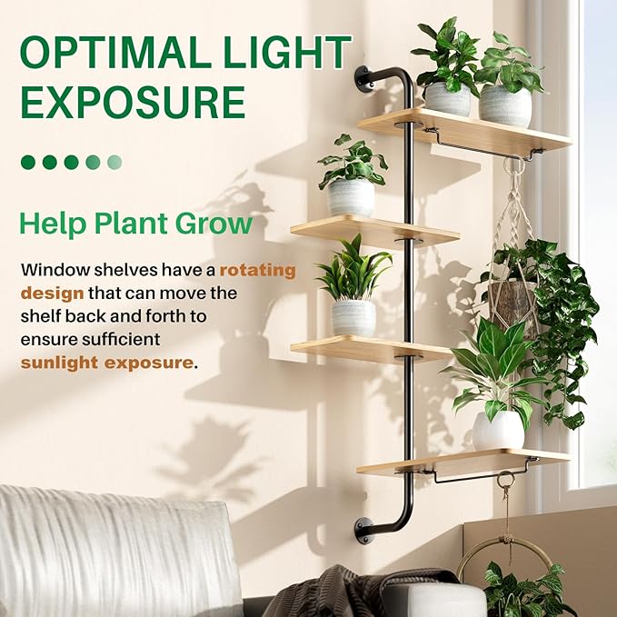 DELLAN 4-Tier Rotating Window Plant Shelf, Wall Mounted Indoor Hanging Plants - Image 5