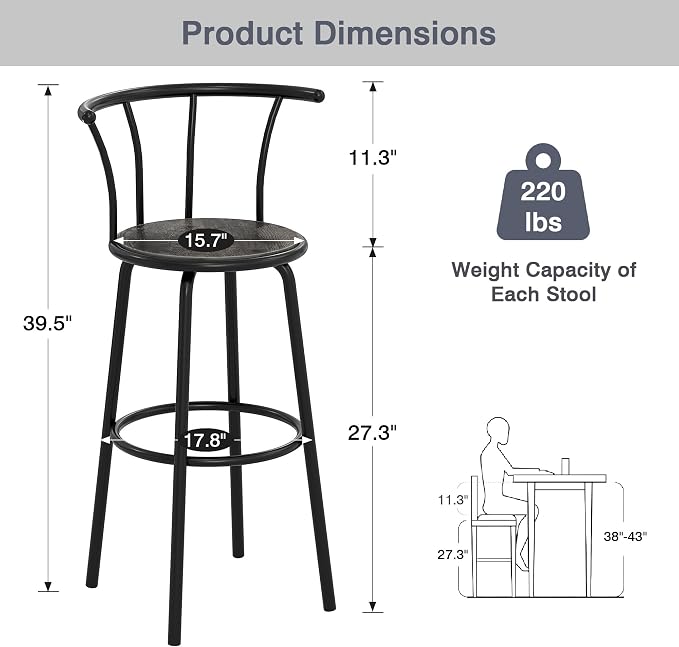 VECELO Bar Stools Set of 4, Swivel Counter Barstools - Image 3