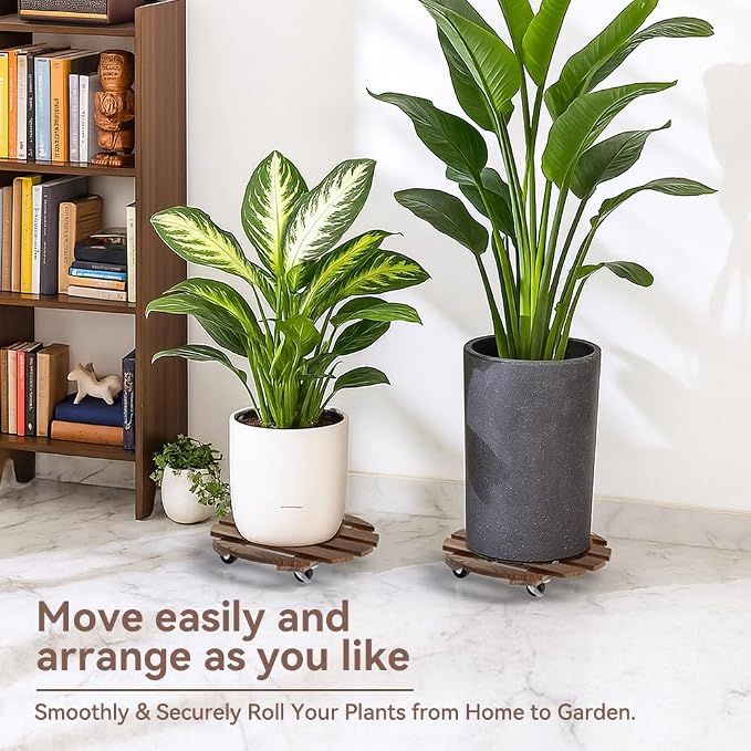 2 Pack Plant Stand Indoor and Outdoor, 12IN Premium Wooden Plant Caddy - Image 7