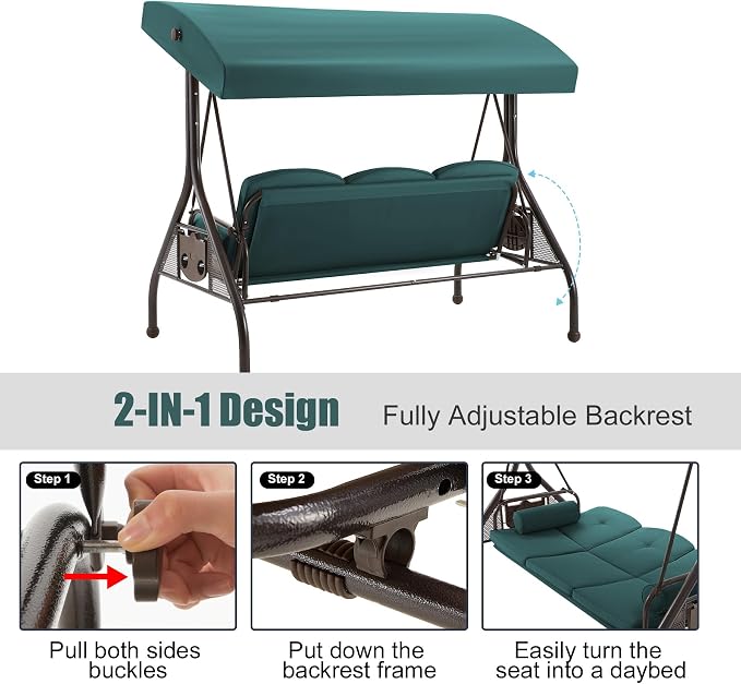 GYUTEI 3 Seat Outdoor Porch Swing - Image 4