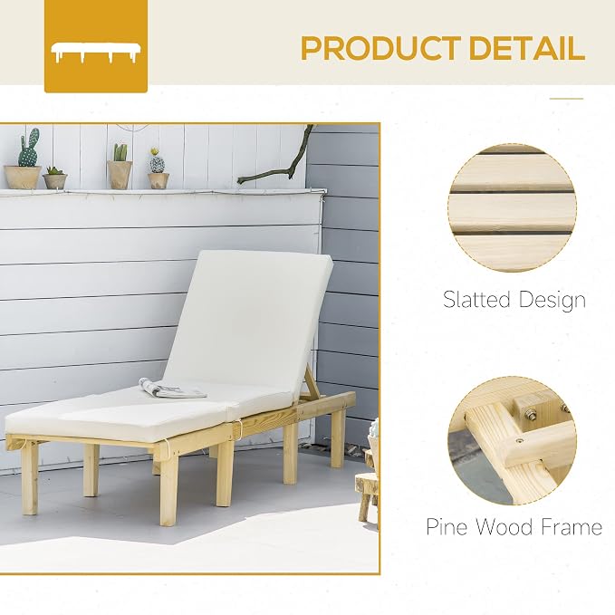 Outsunny Chaise Lounge Chair for Outdoor, Wood Outdoor Chaise Lounge - Image 6
