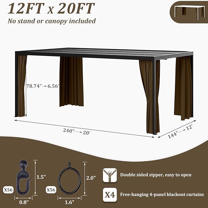 Gazebo Universal Replacement Privacy Curtain, 4-Panels Sidewall Curtains - Image 2