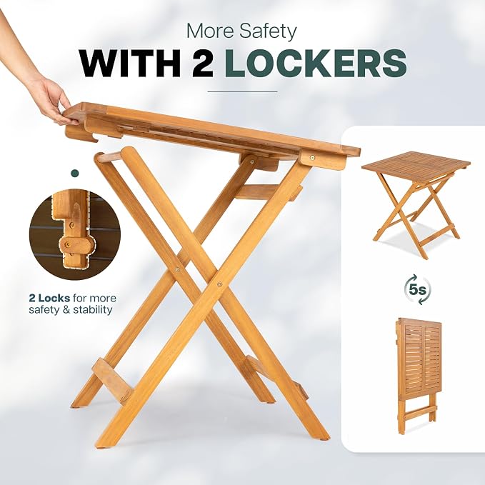 IDZO Legolas FSC Acacia Wooden Folding Table, Heavy Duty 270lbs Capacity - Image 5