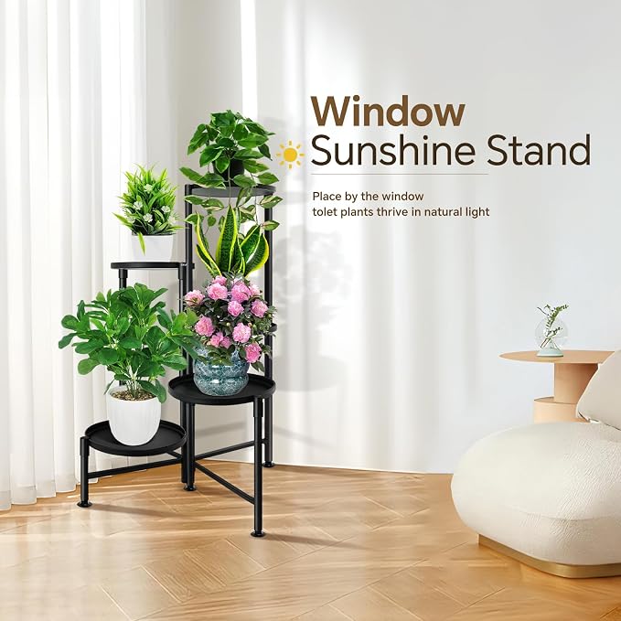 5 Tier Plant Stand Indoor, Metal Corner Plant Shelf Outdoor, Foldable Tall - Image 6