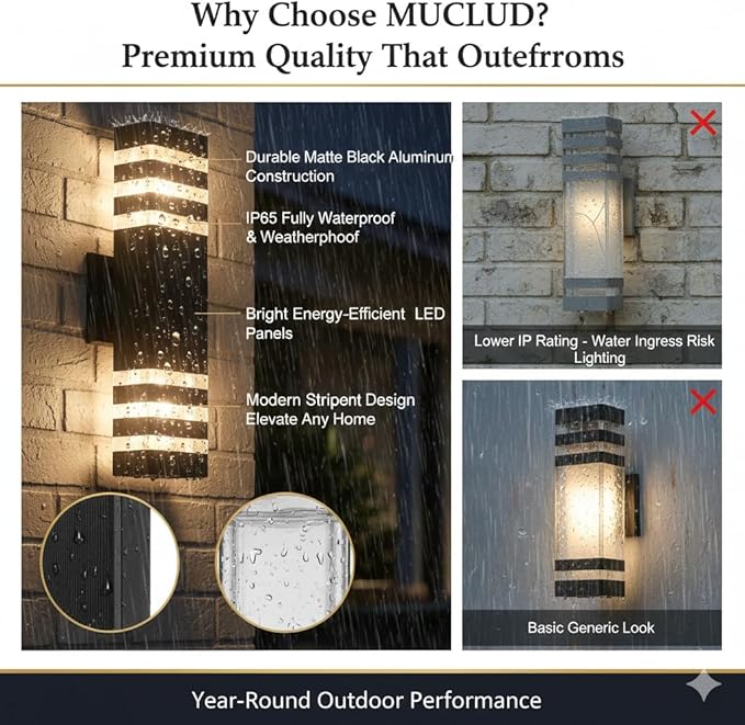 10Pack 15inch LED Square Up & Down Wall Lights, 14W Outdoor Wall Light 4000K - Image 3