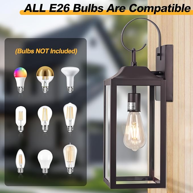 19" Large Outdoor Wall Lantern 2 Pack, Bronze Exterior Lighting Fixtures Porch - Image 4
