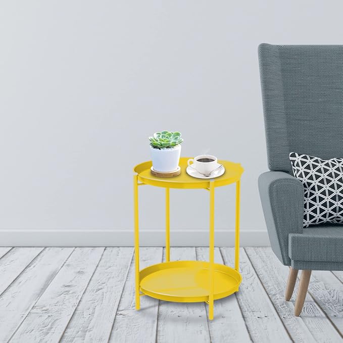 Grand patio Outdoor Side Table 2-Tier Round End Table Yellow - Image 4