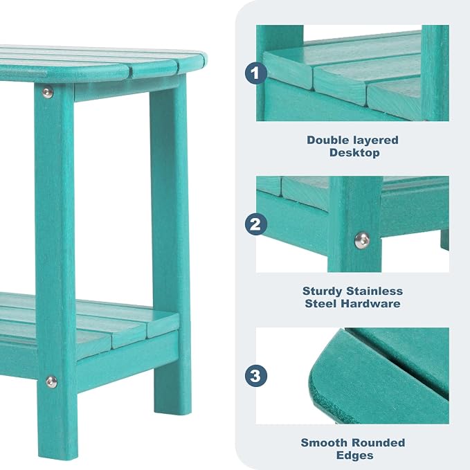 Adirondack Outdoor Side Table, 16.5” HDPE Small Patio Table - Image 4