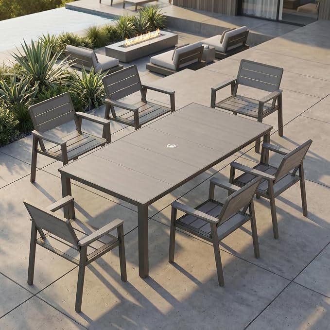 4 Person Outdoor Dining Set, Aluminum & HDPE Patio Table and Chairs - Image 8