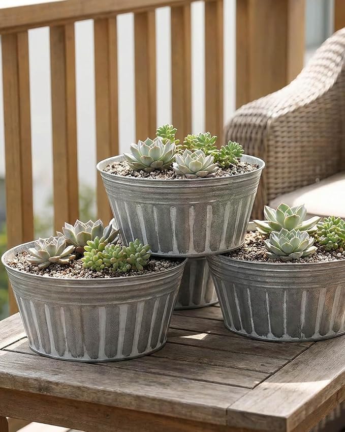 vensovo 10 Inches Silver Metal Rustic Plant Pots - Image 6