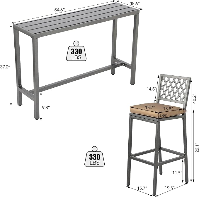 3-Piece Outdoor Patio Bar Set, Bar Height Patio Dining Set, Weather-Resistant - Image 7