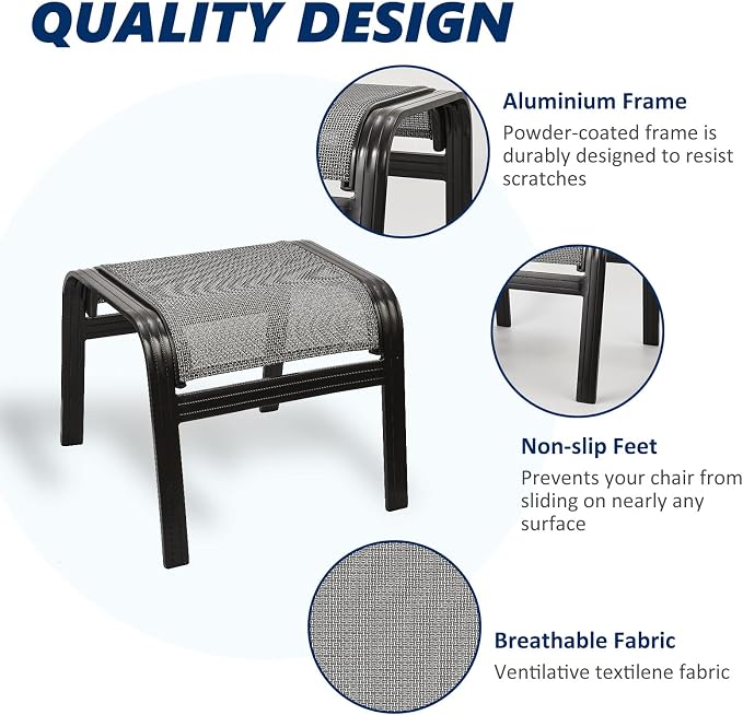 Outdoor Patio Ottoman Seat Textilene Portable Metal Footstool Portable Footrest - Image 4