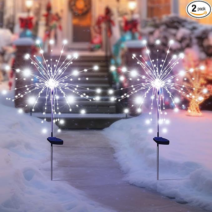 Solar Garden Firework Lights Outdoor Waterproof, 2 Pack Solar Powered Art Stake by SolarEra-FREETOSHINE