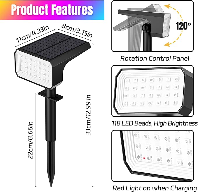 Solar Spot Lights Outdoor Color Changing, 7 Modes Auto On/Off Solar Landscape - Image 8