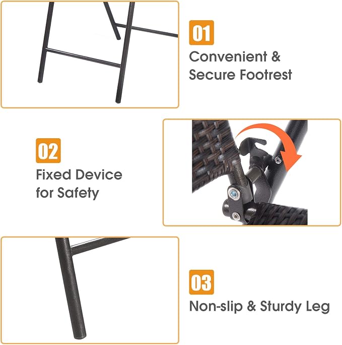 LUARANE Folding 4 Pieces Wicker Rattan Chairs, Tall Bar Stool Set - Image 4