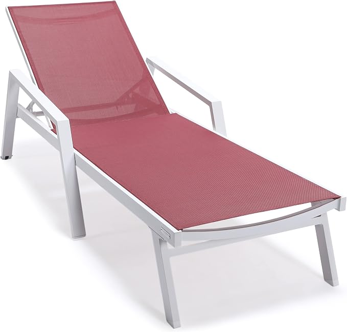 LeisureMod Marlin Patio Chaise Lounge Chair, Adjustable Outdoor White Aluminum by LeisureMod