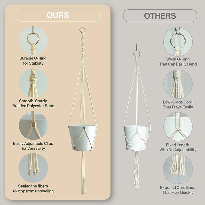 Macrame Plant Hanger Polyester Rope 42 Inch Outdoor Indoor Adjustable Hanging - Image 6