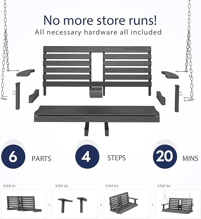 KINGYES Outdoor Hanging Patio Swing Chair Set of 4, 2 Seat Bench - Image 5