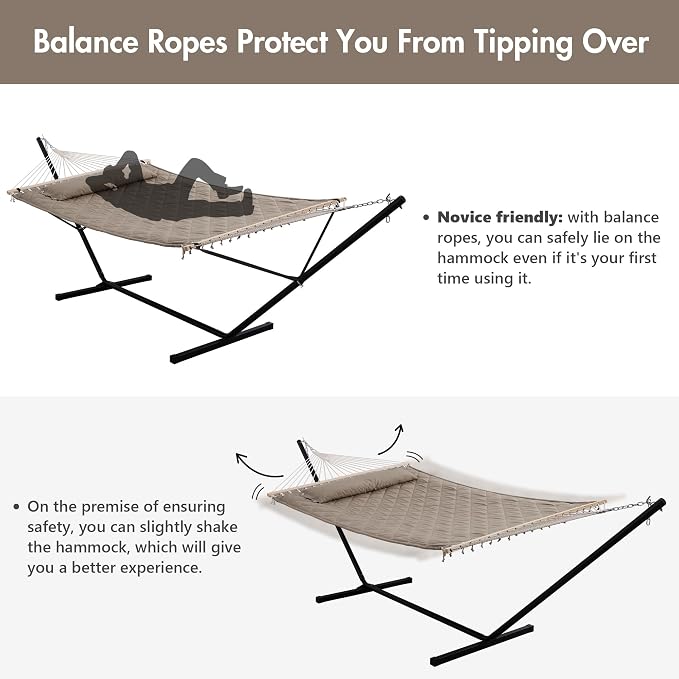 ANOW 2 Person Hammock with 12FT Stand, Heavy Duty Hammock with Stand - Image 4