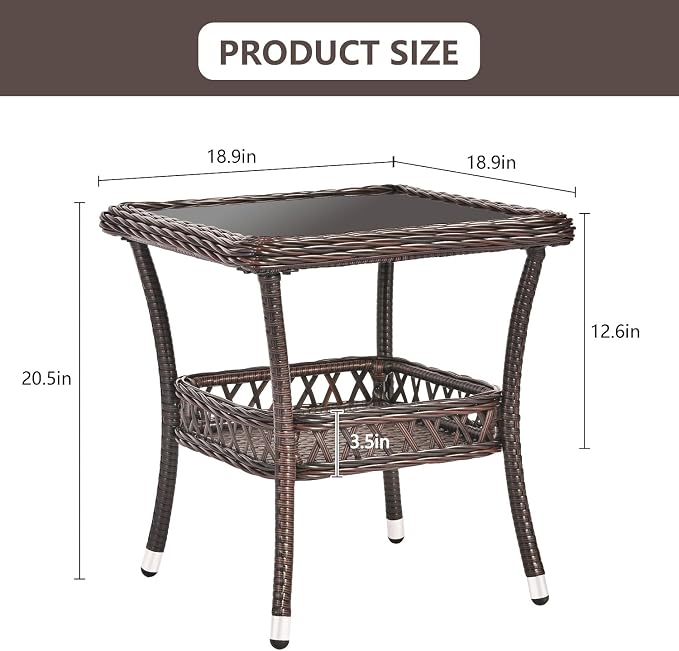 Outdoor Side Table Patio Wicker Coffee Table Outdoor End Table Rattan Bistro - Image 2