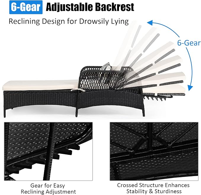 Tangkula Wicker Chaise Lounge Outdoor Set of 2, Patio Rattan Reclining Chaise - Image 6