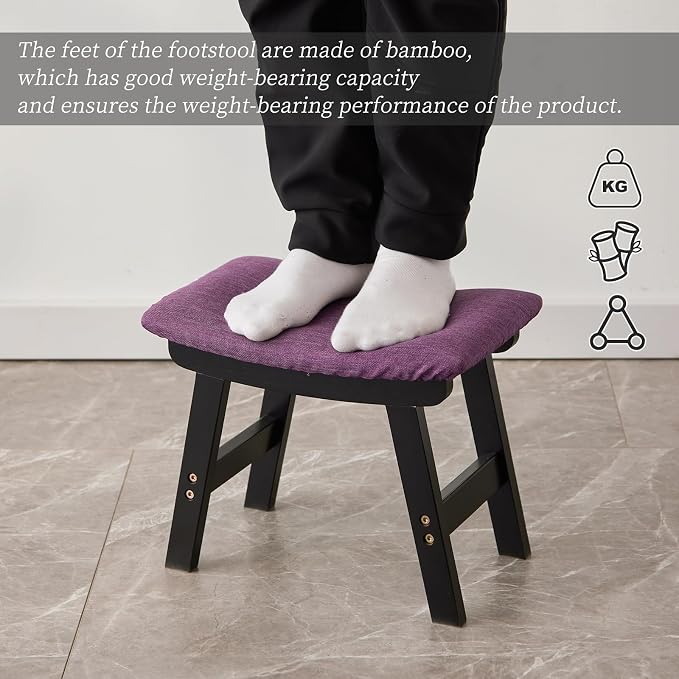 Foot Stool, Bamboo Small Sofa Foot Rest Under Desk, Extra Seating - Image 4