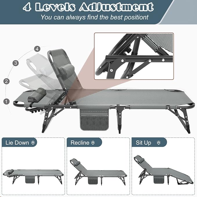 DoCred Heavy Duty Chaise Lounge Chair, Adjustable 5-Position Folding Chaise - Image 6