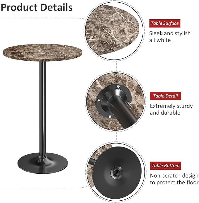 Furmax Bistro Pub Table Round Bar Height Cocktail Table - Image 4