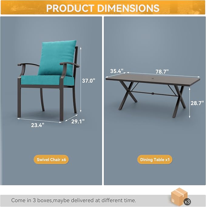 ALAULM 7-Piece Patio Dining Table and Chairs Outdoor Dining Set - Image 5