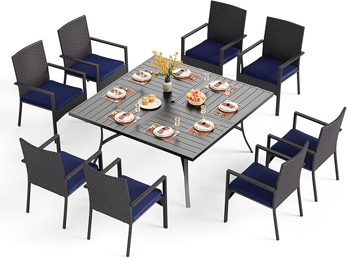 PHI VILLA 9 Pieces Square Outdoor Dining Set by PHIVILLAThepioneerofcomfortablehouseholdsupplies
