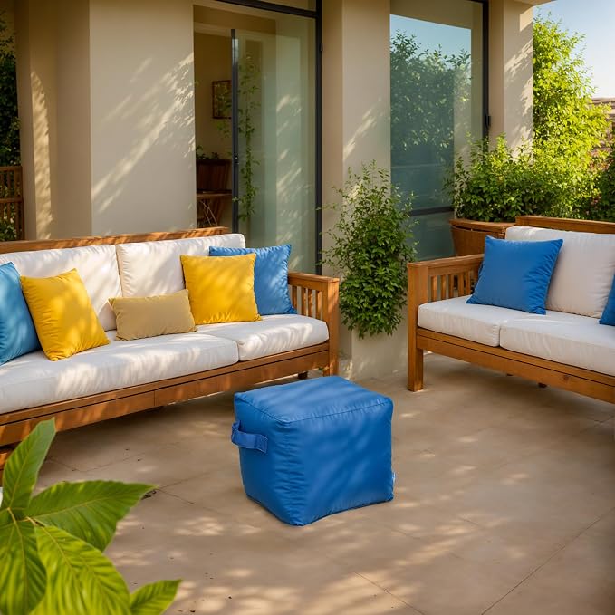 QILLOWAY Indoor/Outdoor Inflatable Stool, Ottoman Pouf Cube 16", All Weather - Image 2